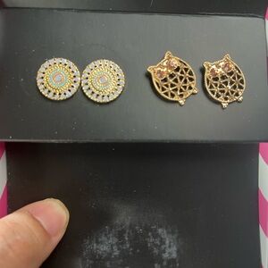 Owl and Round Earrings Set